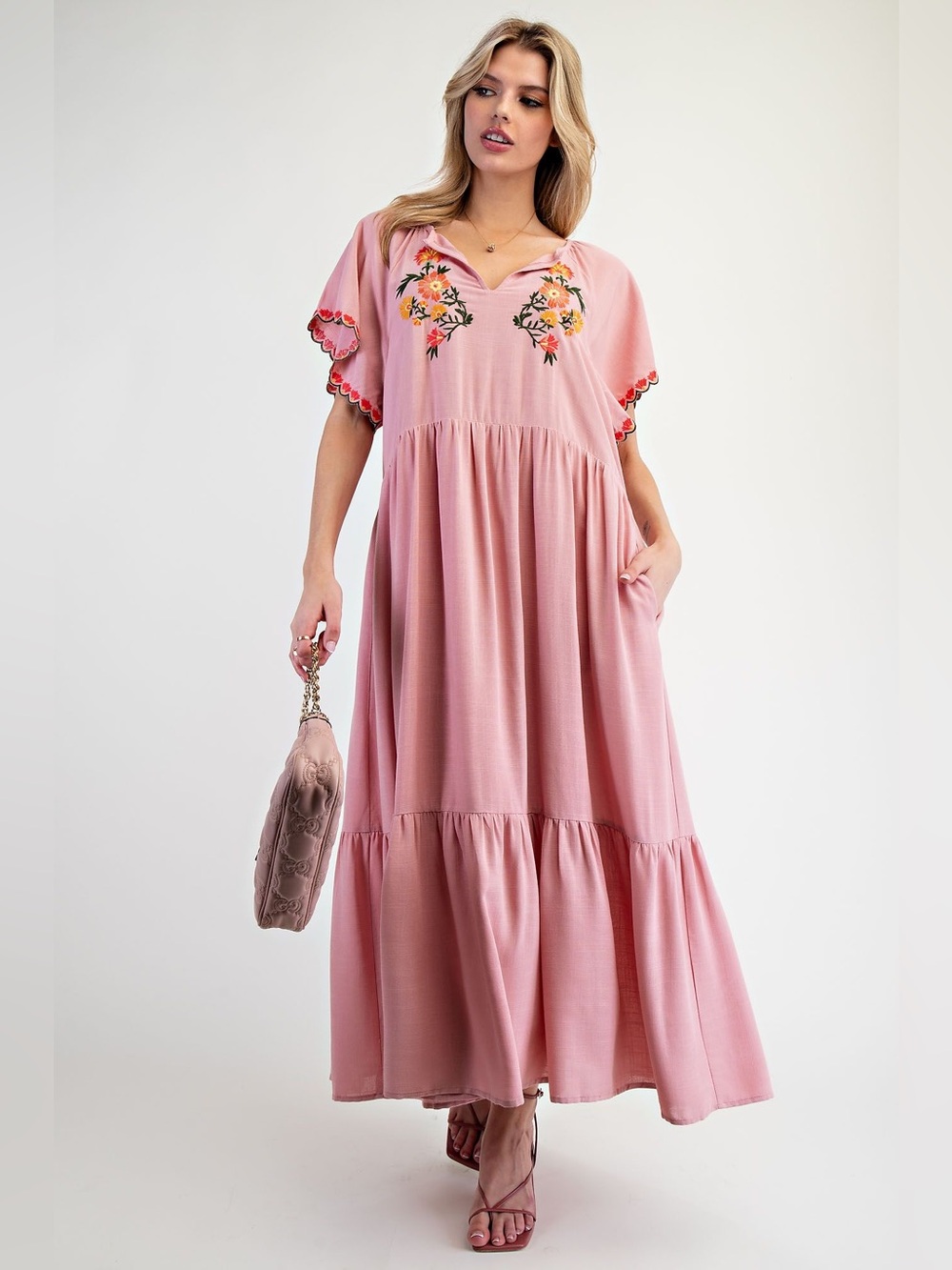 #277 New! Easel Embroidered Tiered Maxi Dress